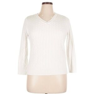 Karen Scott White cable knit V-Neck Sweater